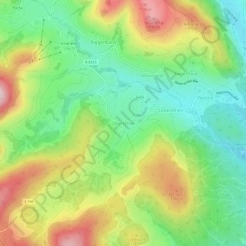 Topografische kaart Oberlehen, hoogte, reliëf