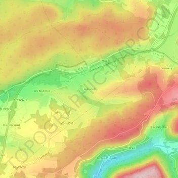 Topografische kaart Le Hariol, hoogte, reliëf