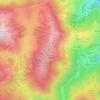 Topografische kaart Col del Rosso, hoogte, reliëf