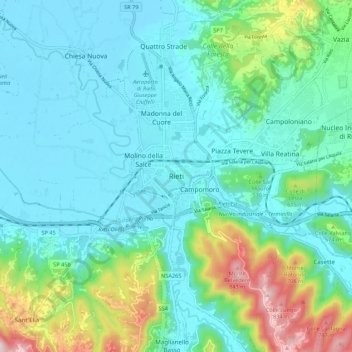 Topografische kaart Rieti, hoogte, reliëf
