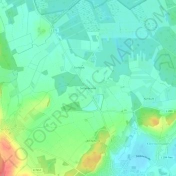 Topografische kaart Sattenbeuren, hoogte, reliëf