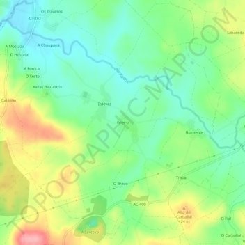 Topografische kaart Frieiro, hoogte, reliëf