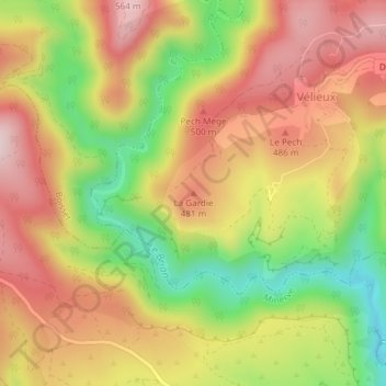 Topografische kaart La Gardie, hoogte, reliëf