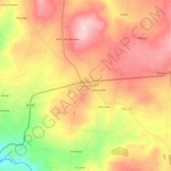 Topografische kaart Agolada, hoogte, reliëf