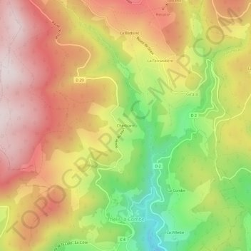 Topografische kaart Cherblanc, hoogte, reliëf