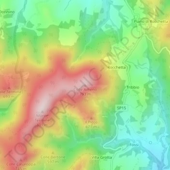 Topografische kaart Colle Ameno, hoogte, reliëf