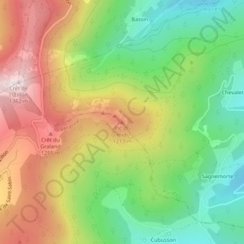 Topografische kaart Pic du midi, hoogte, reliëf