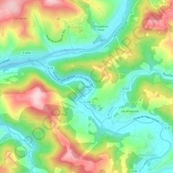 Topografische kaart Janolles, hoogte, reliëf