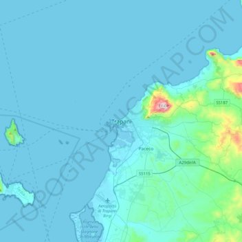 Topografische kaart Trapani, hoogte, reliëf