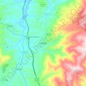 Topografische kaart Espinhal, hoogte, reliëf