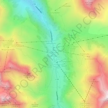 Topografische kaart Zürs, hoogte, reliëf