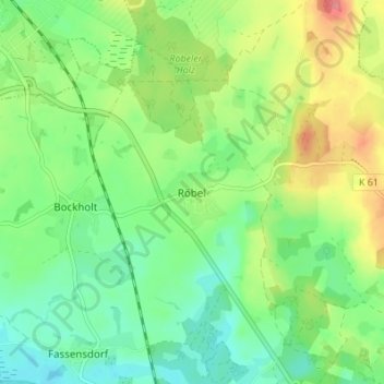 Topografische kaart Röbel, hoogte, reliëf
