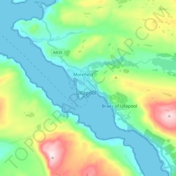 Topografische kaart Ullapool, hoogte, reliëf