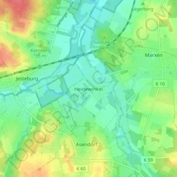 Topografische kaart Heidewinkel, hoogte, reliëf