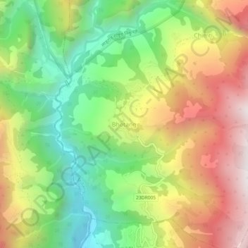 Topografische kaart Bhotang, hoogte, reliëf