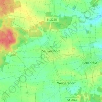 Topografische kaart Seuversholz, hoogte, reliëf