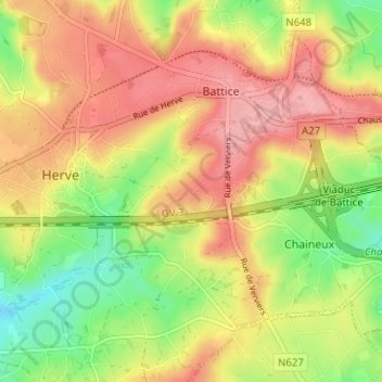 Topografische kaart Xhéneumont, hoogte, reliëf