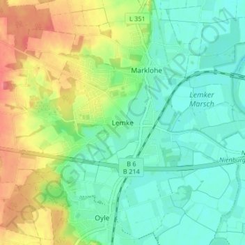 Topografische kaart Lemke, hoogte, reliëf