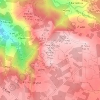 Topografische kaart Penedo Samil, hoogte, reliëf