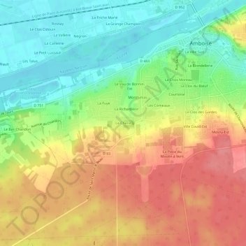 Topografische kaart Le Chenil, hoogte, reliëf