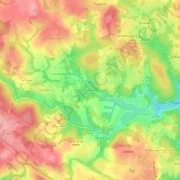 Topografische kaart Les Carrières, hoogte, reliëf