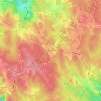Topografische kaart Chataur le Vieux, hoogte, reliëf