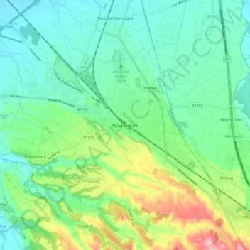 Topografische kaart Novi Ligure, hoogte, reliëf