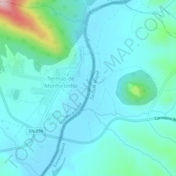 Topografische kaart Rio Erges, hoogte, reliëf