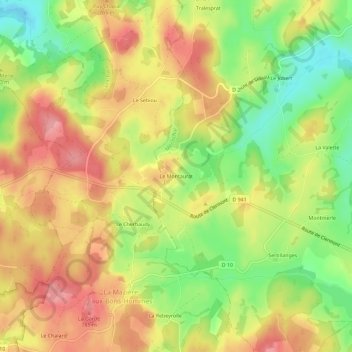 Topografische kaart Le Montaurat, hoogte, reliëf