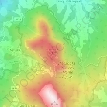 Topografische kaart Montovolo, hoogte, reliëf