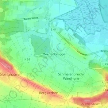 Topografische kaart Wiedenbrügge, hoogte, reliëf