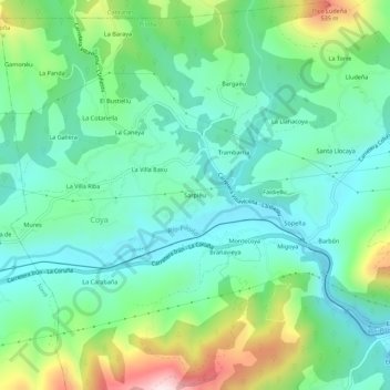 Topografische kaart Serpiedo, hoogte, reliëf