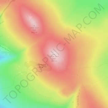 Topografische kaart Great Dun Fell, hoogte, reliëf