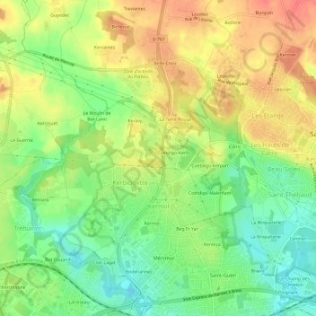 Topografische kaart Kerdogan, hoogte, reliëf