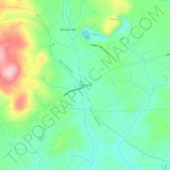 Topografische kaart Oley Line, hoogte, reliëf