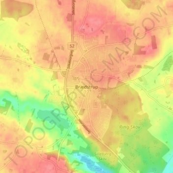 Topografische kaart Brædstrup, hoogte, reliëf