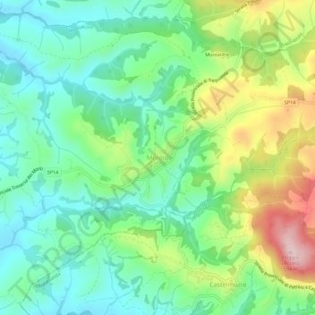 Topografische kaart Montisi, hoogte, reliëf