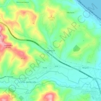 Topografische kaart Palombara, hoogte, reliëf