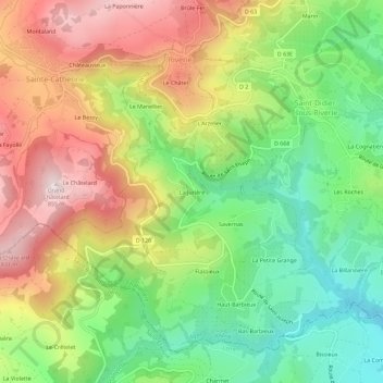 Topografische kaart La Jurière, hoogte, reliëf