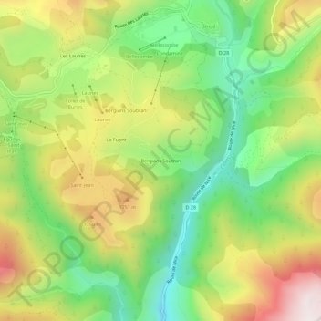 Topografische kaart Bergians Soutran, hoogte, reliëf