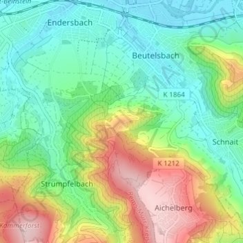 Topografische kaart Landgut Burg, hoogte, reliëf