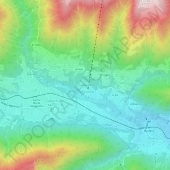 Topografische kaart Prestinone, hoogte, reliëf