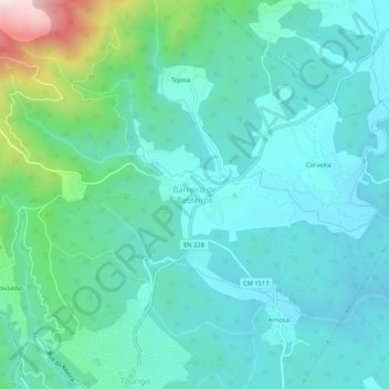 Topografische kaart Barreiro de Besteiros, hoogte, reliëf
