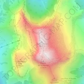 Topografische kaart La Tournette, hoogte, reliëf
