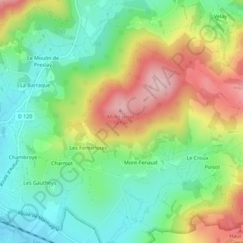 Topografische kaart Le Beuillet, hoogte, reliëf