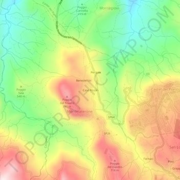 Topografische kaart Case Rosse, hoogte, reliëf