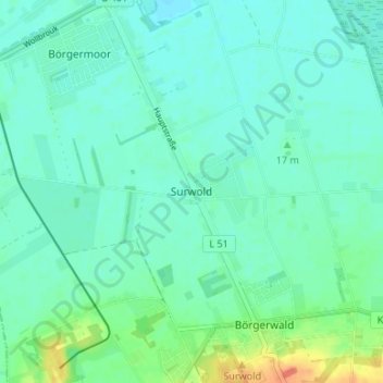 Topografische kaart Surwold, hoogte, reliëf