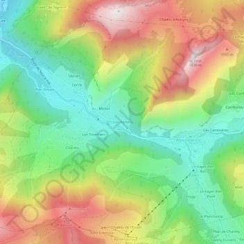 Topografische kaart Les Portes, hoogte, reliëf