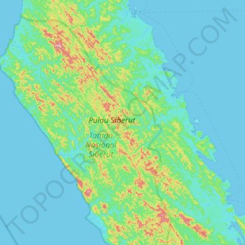 Topografische kaart Pulau Siberut, hoogte, reliëf