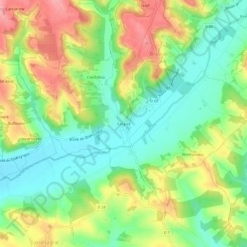 Topografische kaart Coupat, hoogte, reliëf